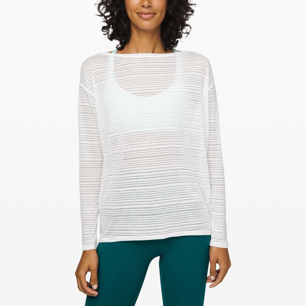 Lululemon Back in Action Long Sleeve White Striped Shirt